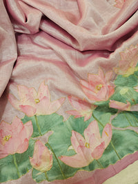 Handwoven Mangalagiri Pattu Saree with Floral Patch Work - Sea Green