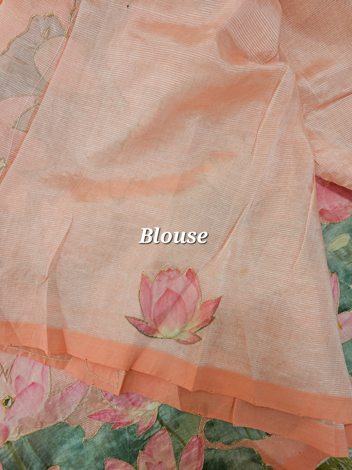 Handwoven Mangalagiri Pattu Saree with Floral Patch Work - Peach