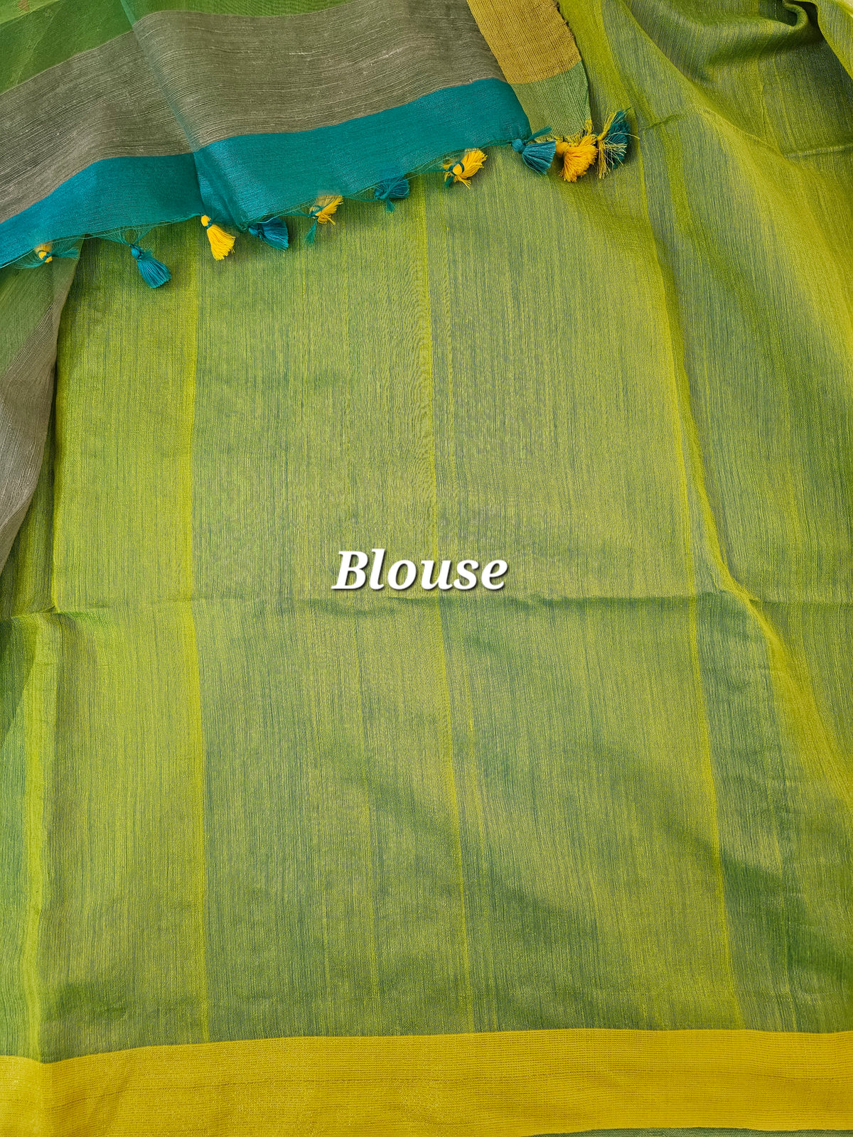 Ghicha Sequence Weaving Saree - Sea Blue with Lime Green