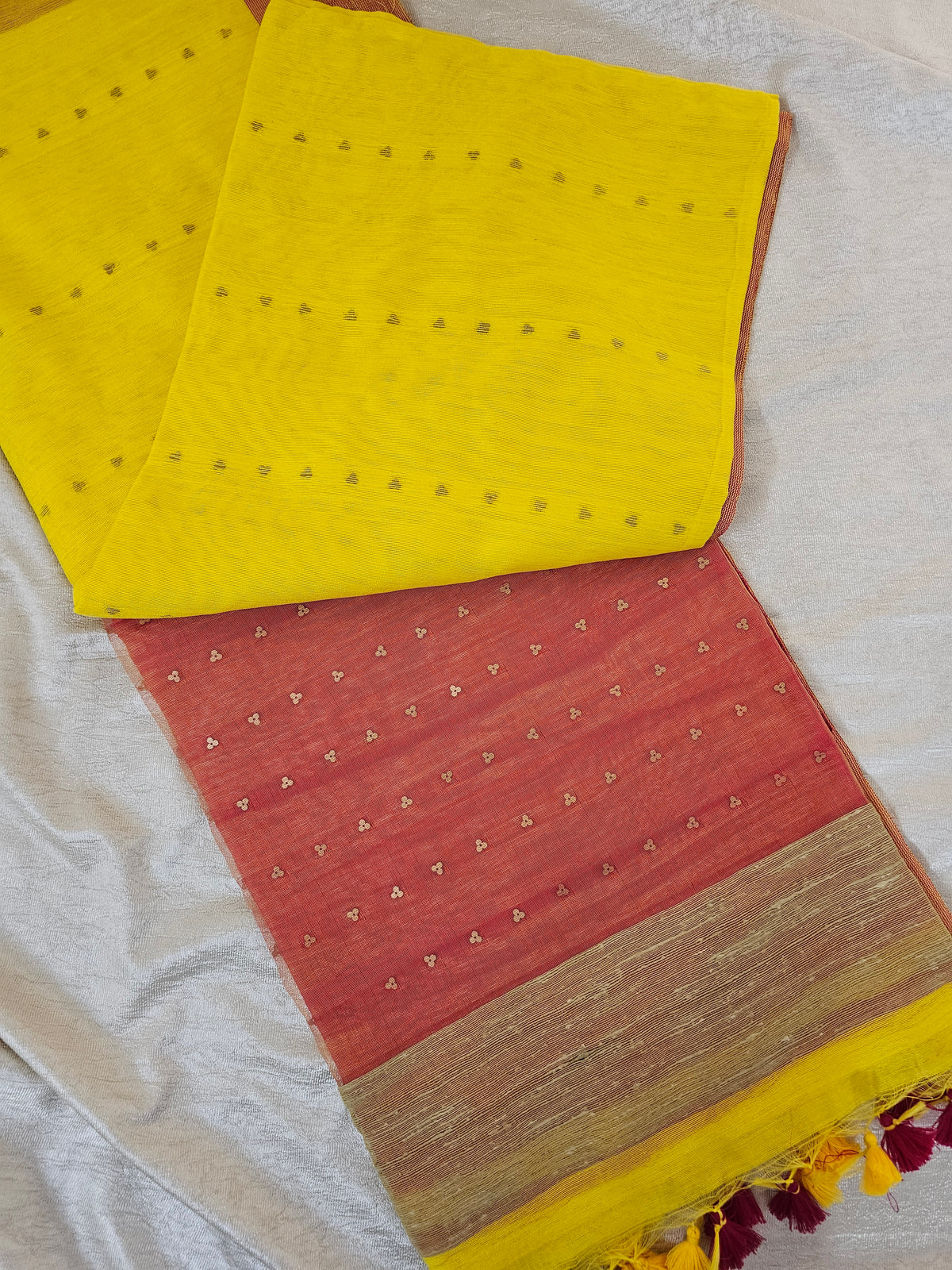 Ghicha Sequence Weaving Saree - Yellow with Pink