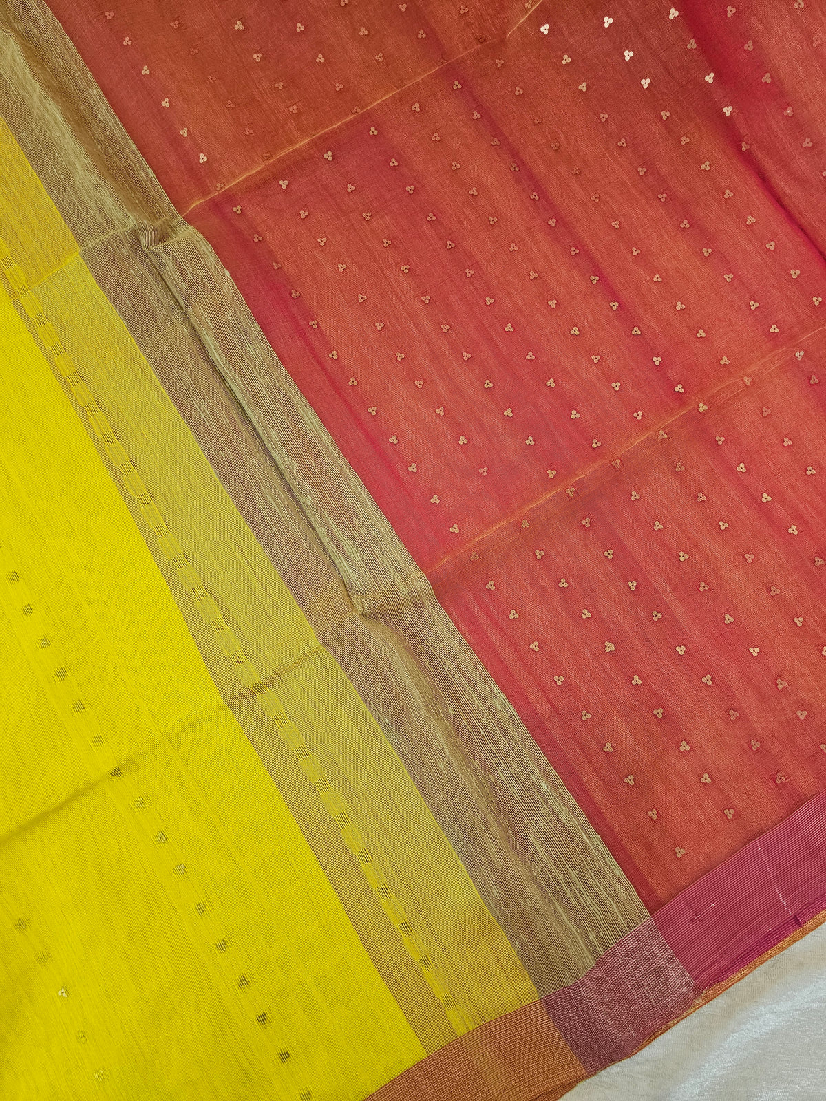 Ghicha Sequence Weaving Saree - Yellow with Pink