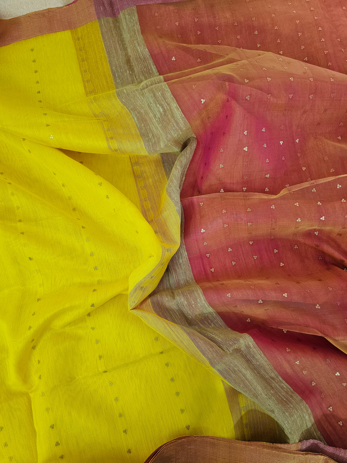 Ghicha Sequence Weaving Saree - Yellow with Pink