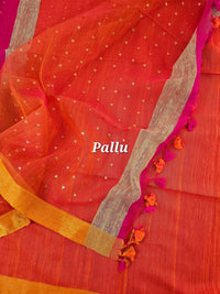 Ghicha Sequence Weaving Saree - Pink with Orange