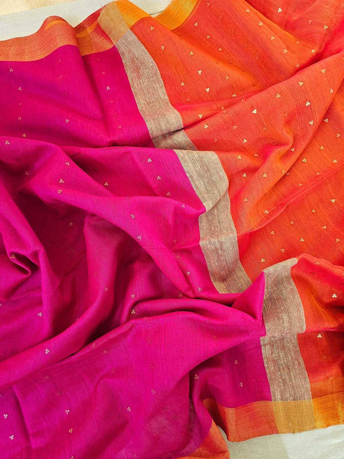 Ghicha Sequence Weaving Saree - Pink with Orange