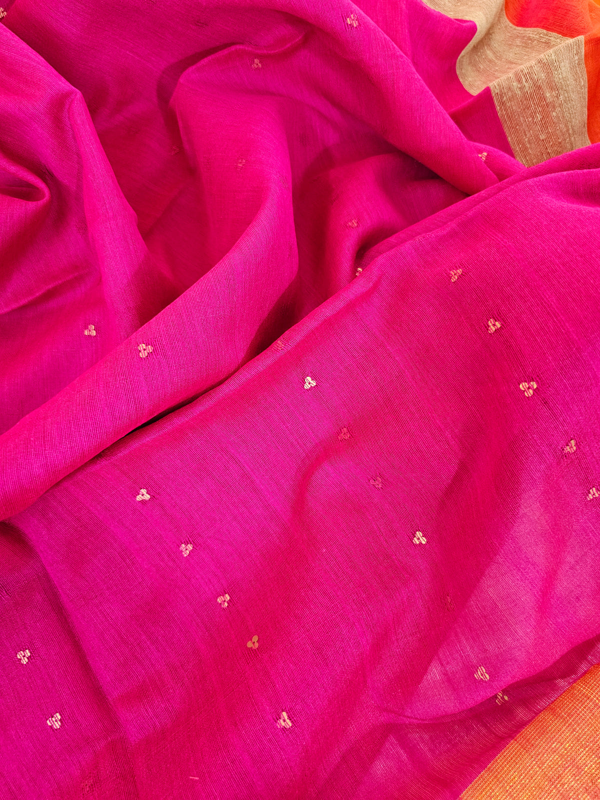 Ghicha Sequence Weaving Saree - Pink with Orange