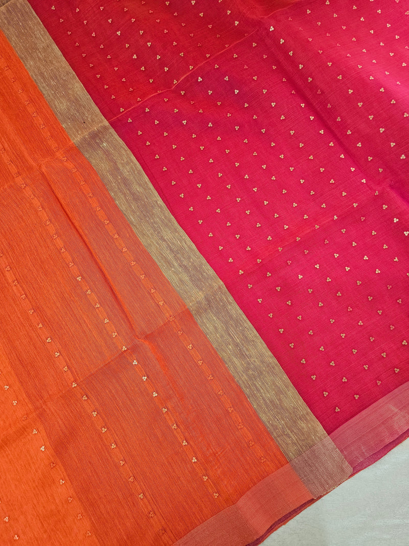 Ghicha Sequence Weaving Saree - Orange with Pink