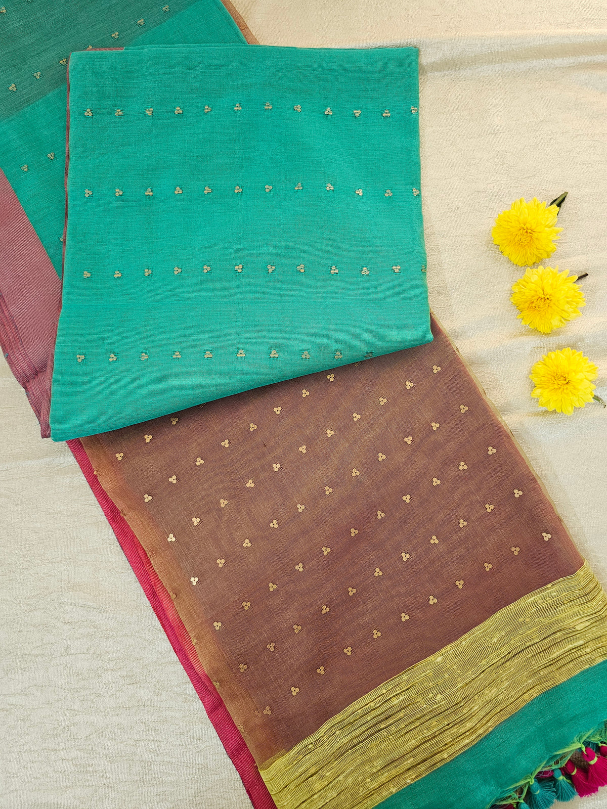 Ghicha Sequence Weaving Saree - Sea Green with Onion Pink