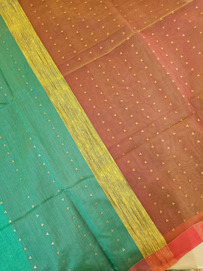 Ghicha Sequence Weaving Saree - Sea Green with Onion Pink