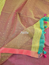 Ghicha Sequence Weaving Saree - Sea Green with Onion Pink