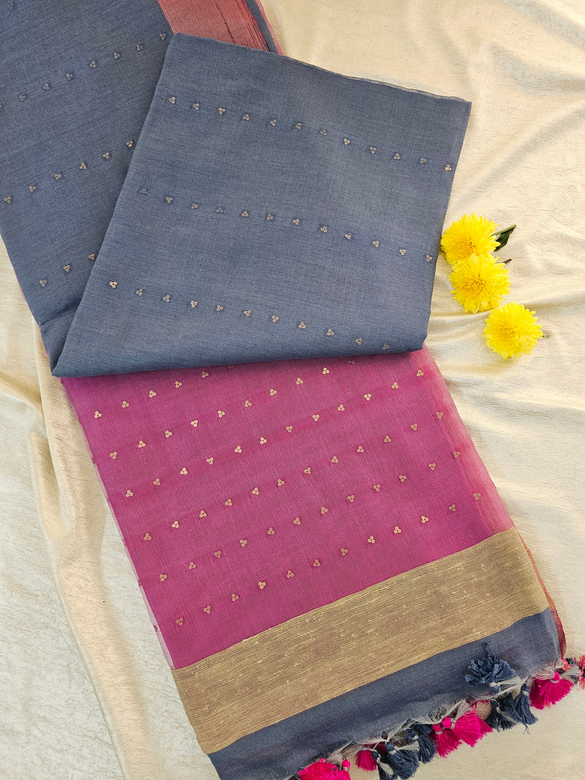 Ghicha Sequence Weaving Saree - Grey with Pink