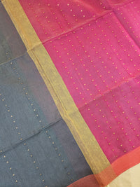 Ghicha Sequence Weaving Saree - Grey with Pink