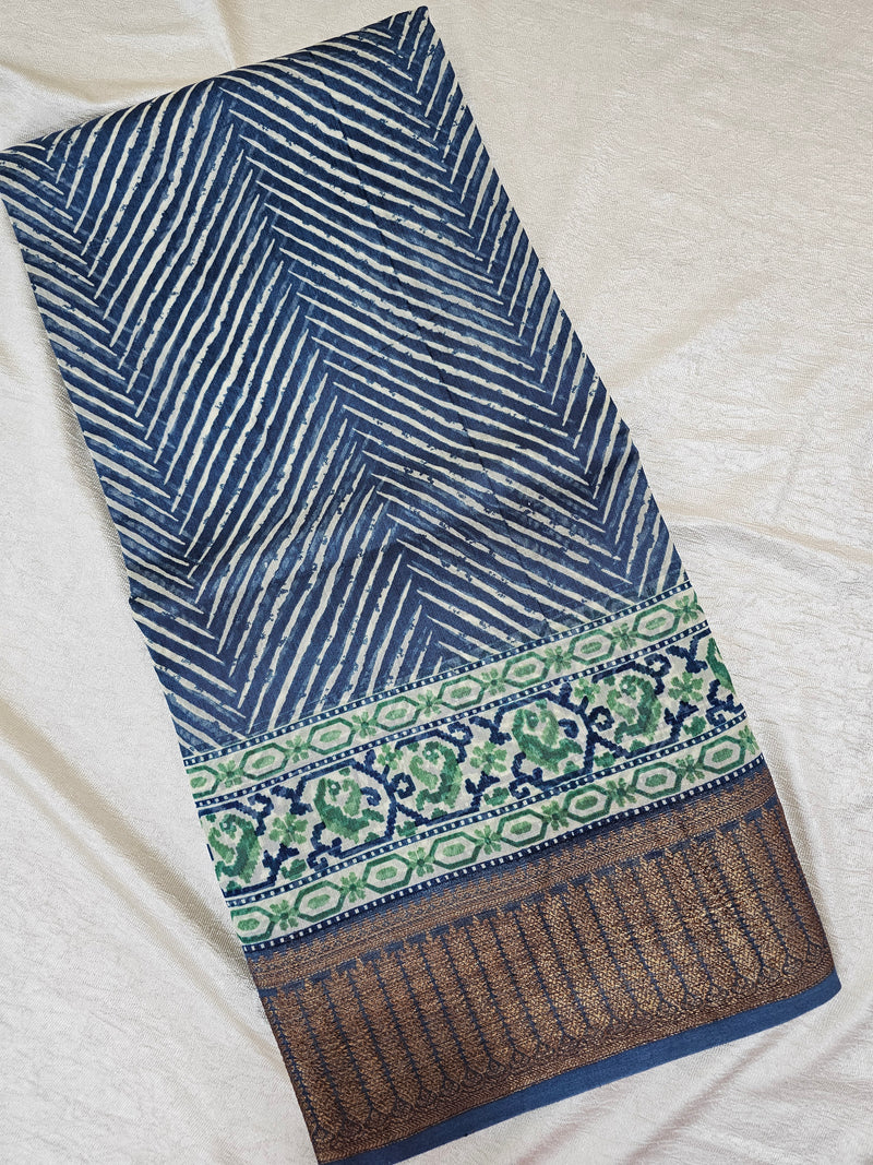 Pure Chanderi Butter Silk - Peacock Blue