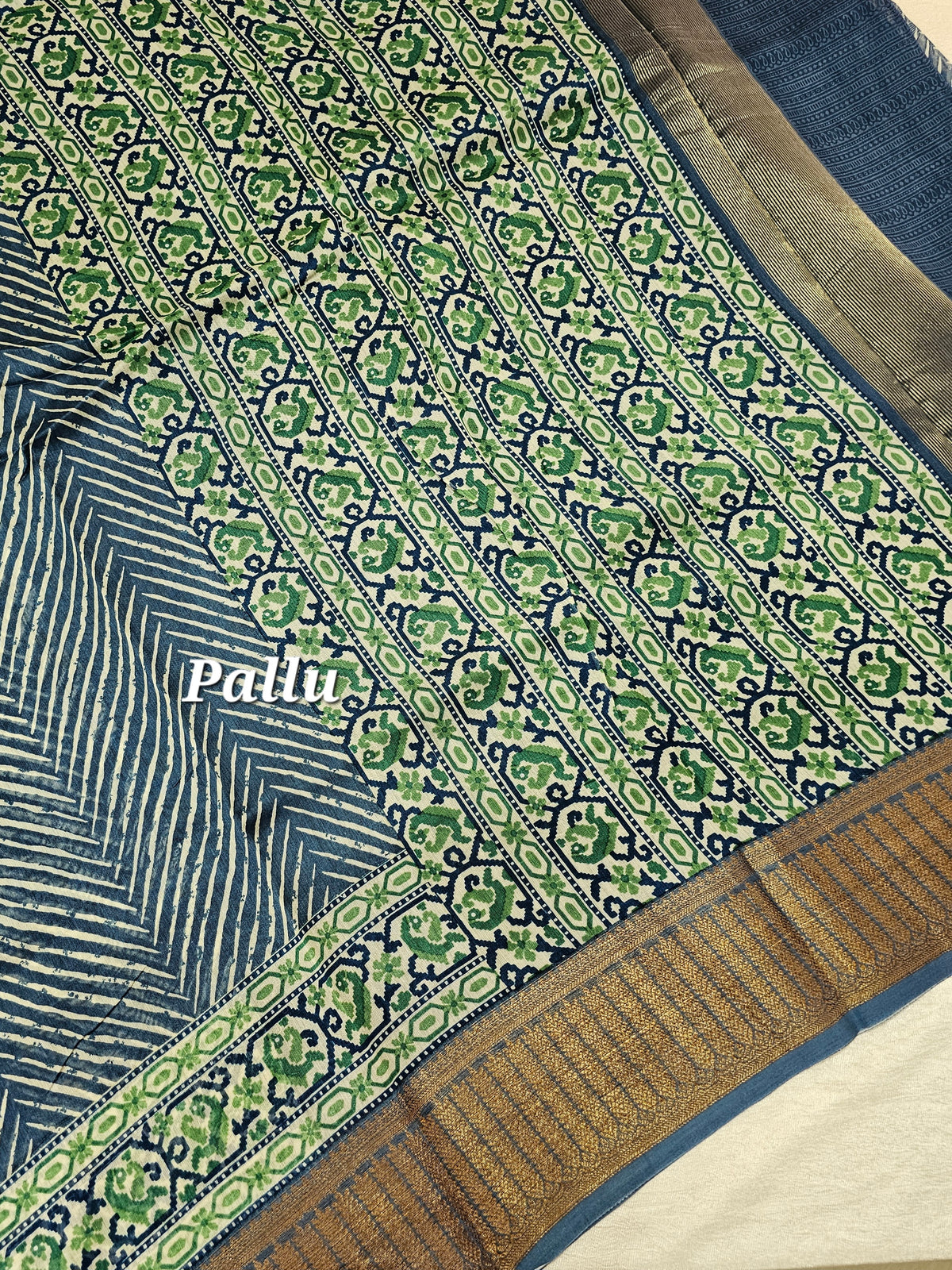 Pure Chanderi Butter Silk - Peacock Blue