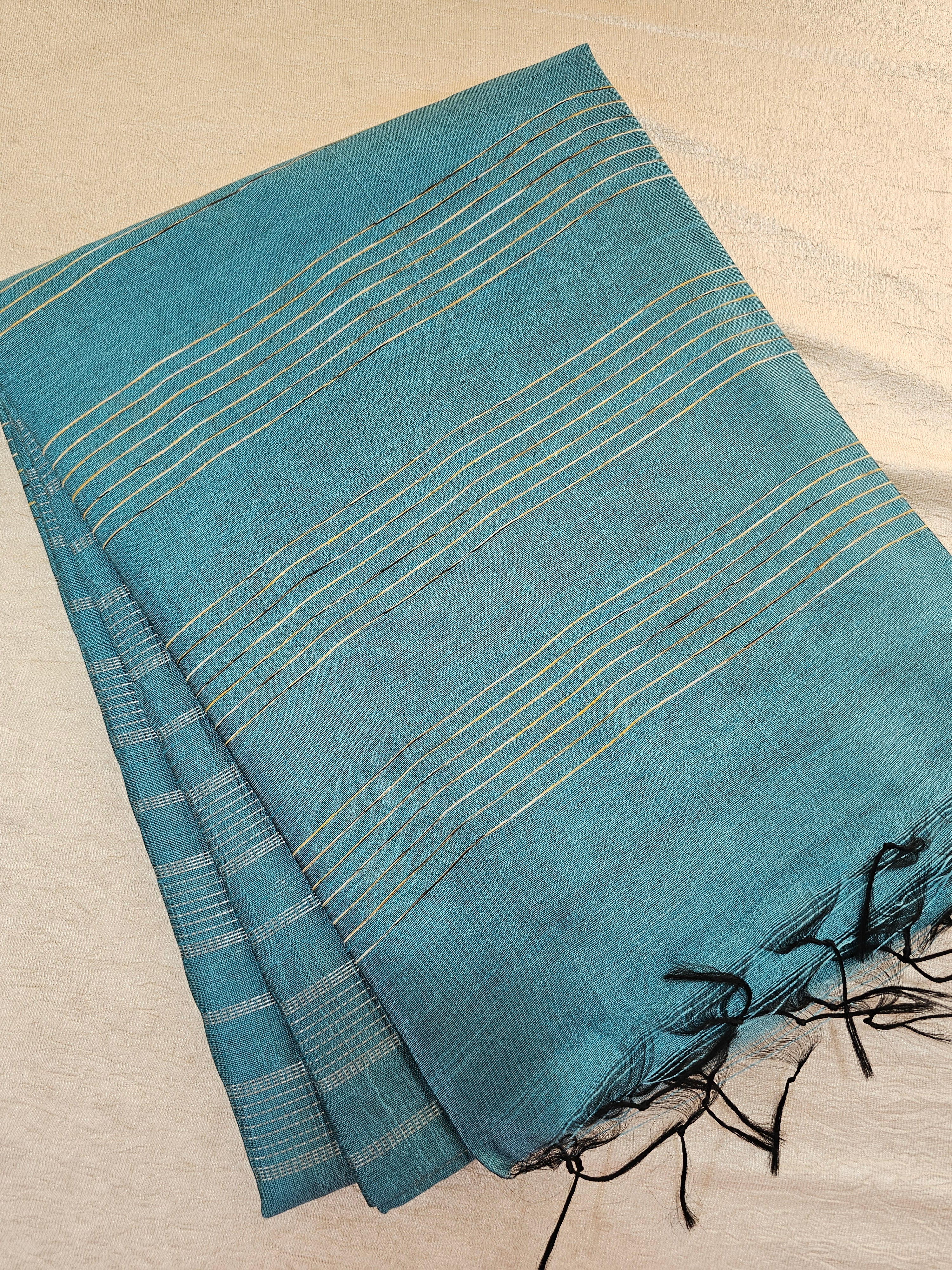 Premium Semi Raw Silk Saree - Blue – Looms Legacy