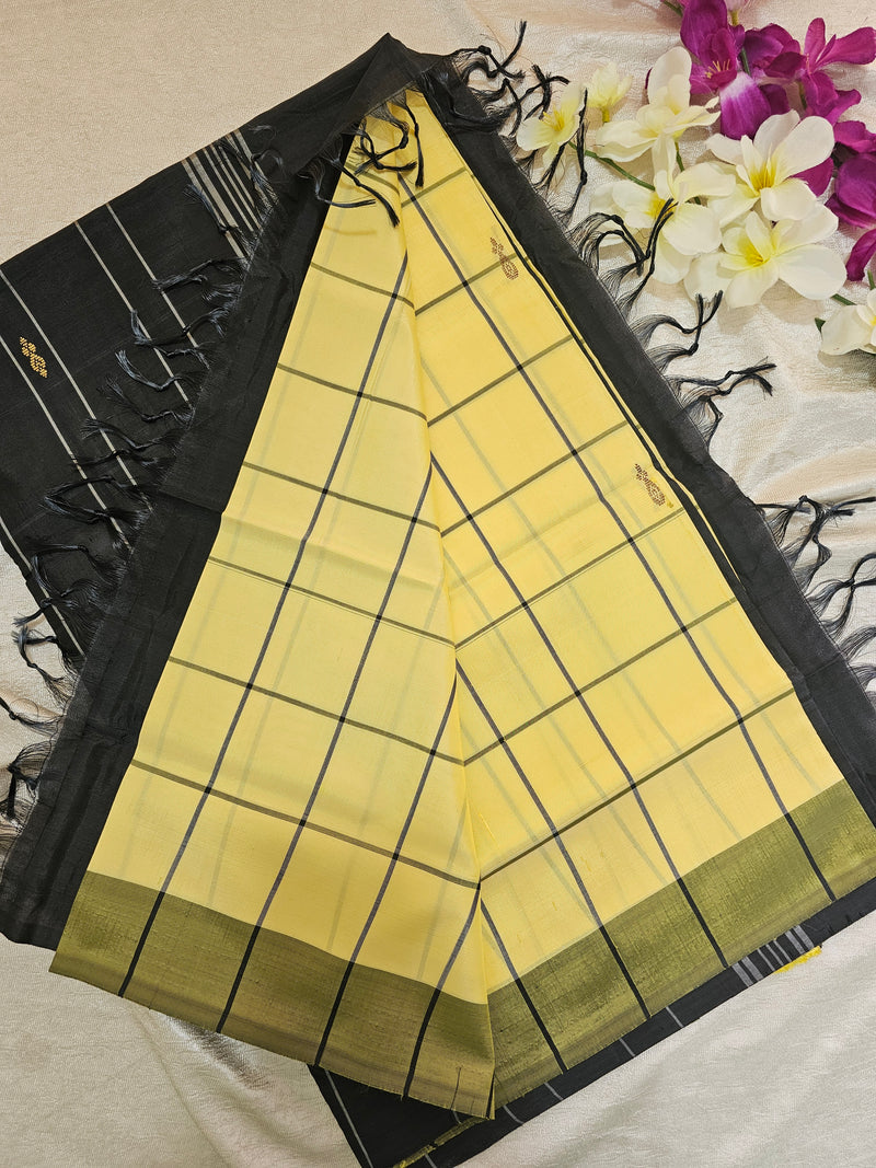 Yellow  with Black Chinnalampattu Saree