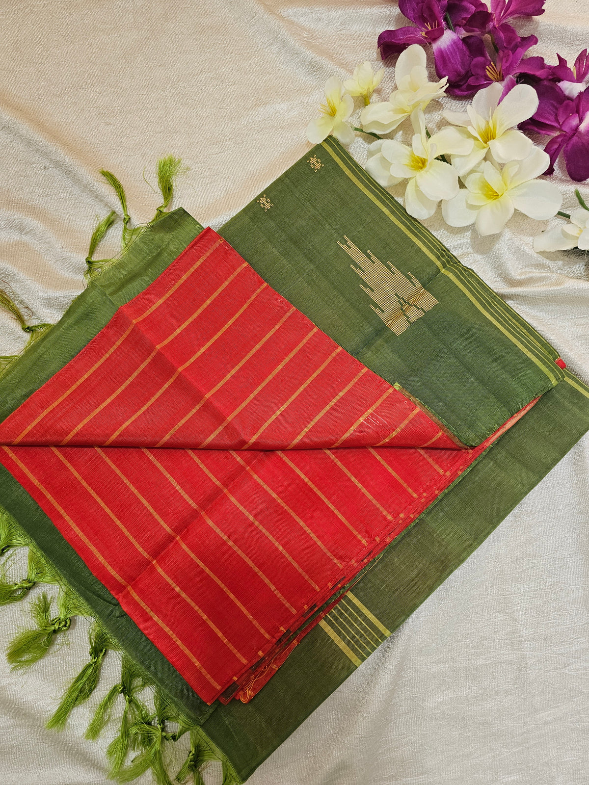 Orange with Green Chinnalampattu Saree