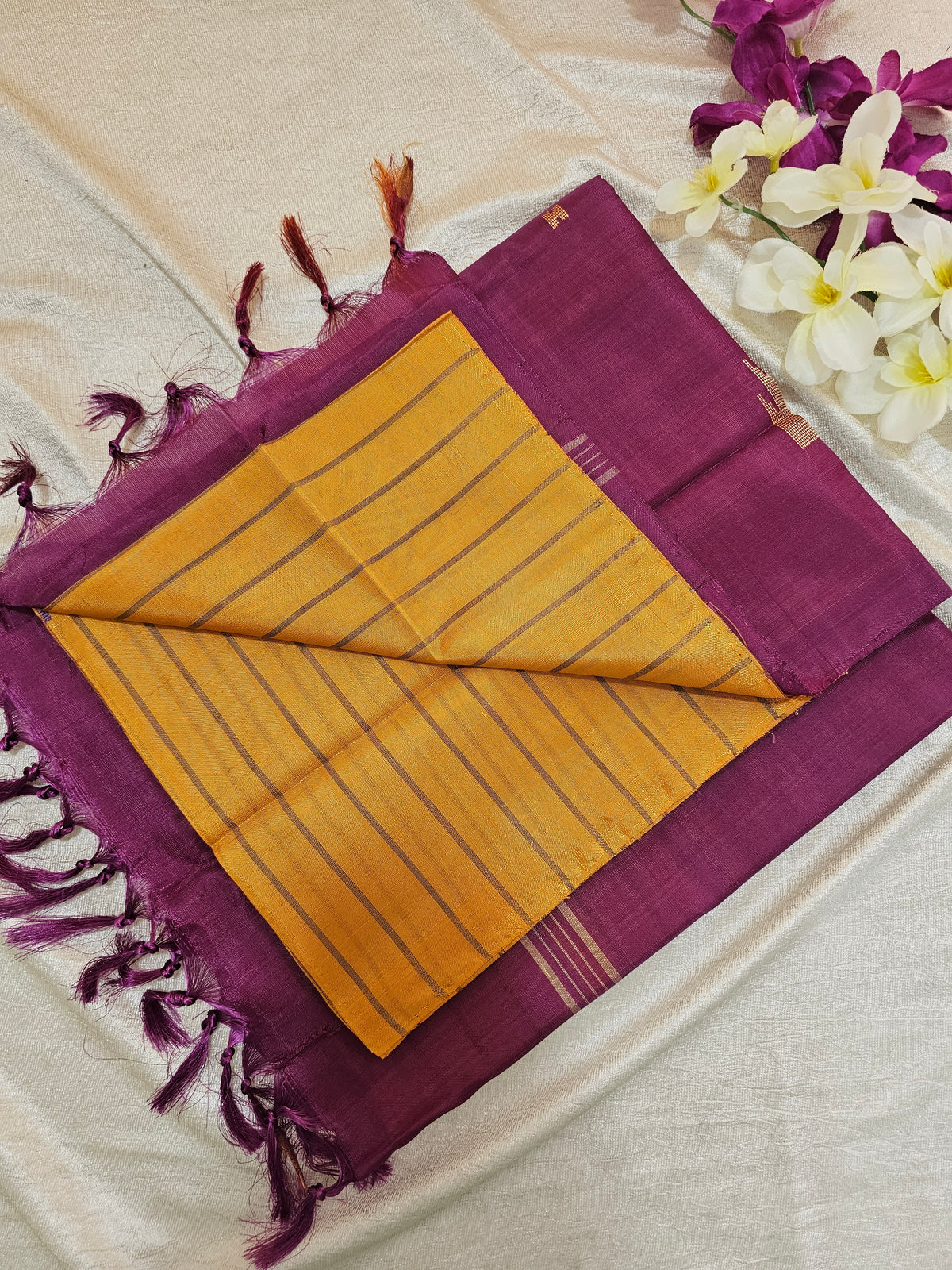 Mustard Yellow with Magenta Pink Chinnalampattu Saree