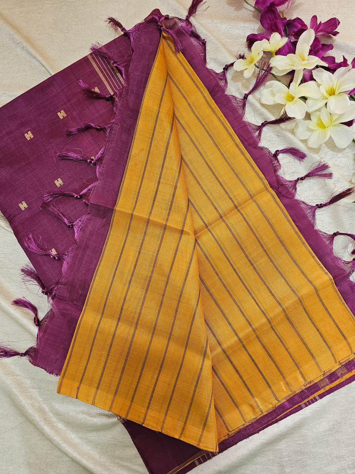 Mustard Yellow with Magenta Pink Chinnalampattu Saree