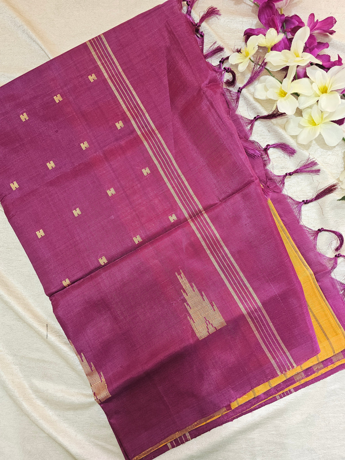 Mustard Yellow with Magenta Pink Chinnalampattu Saree