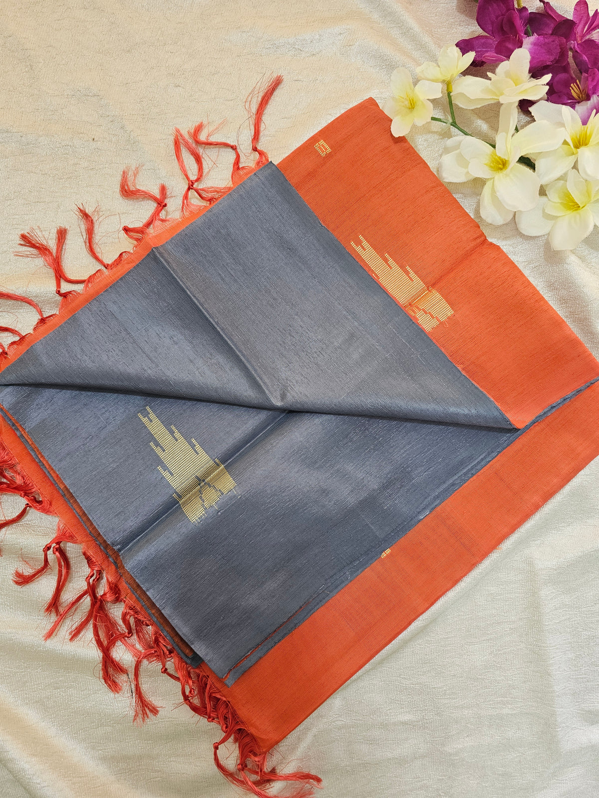 Grey with Orange Chinnalampattu Saree