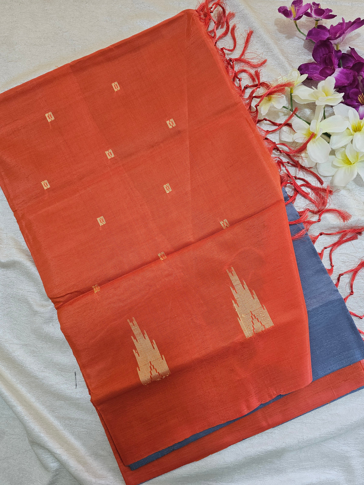 Grey with Orange Chinnalampattu Saree