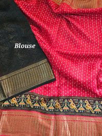 Pure Chanderi Butter Silk - Red with Black