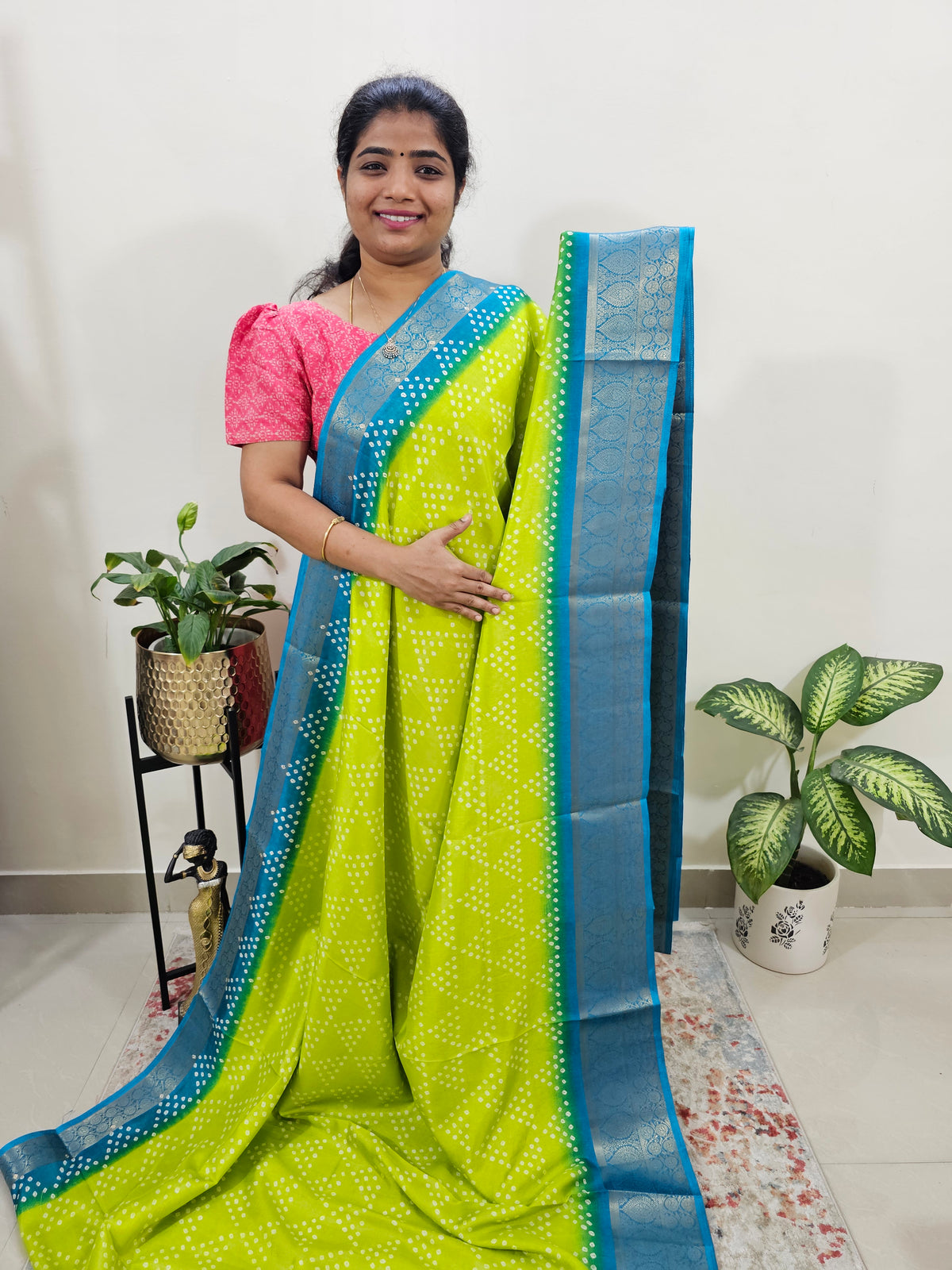 Semi Dola Silk - Lime Green with Blue