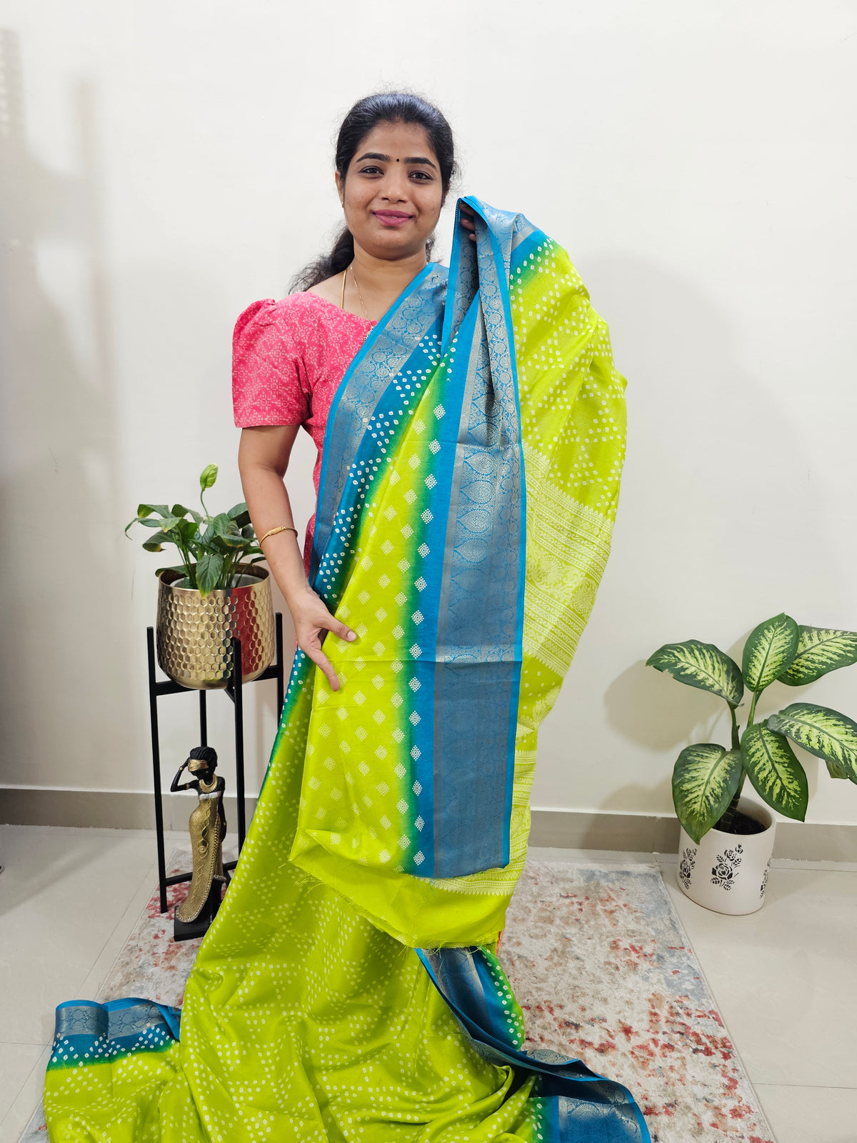 Semi Dola Silk - Lime Green with Blue