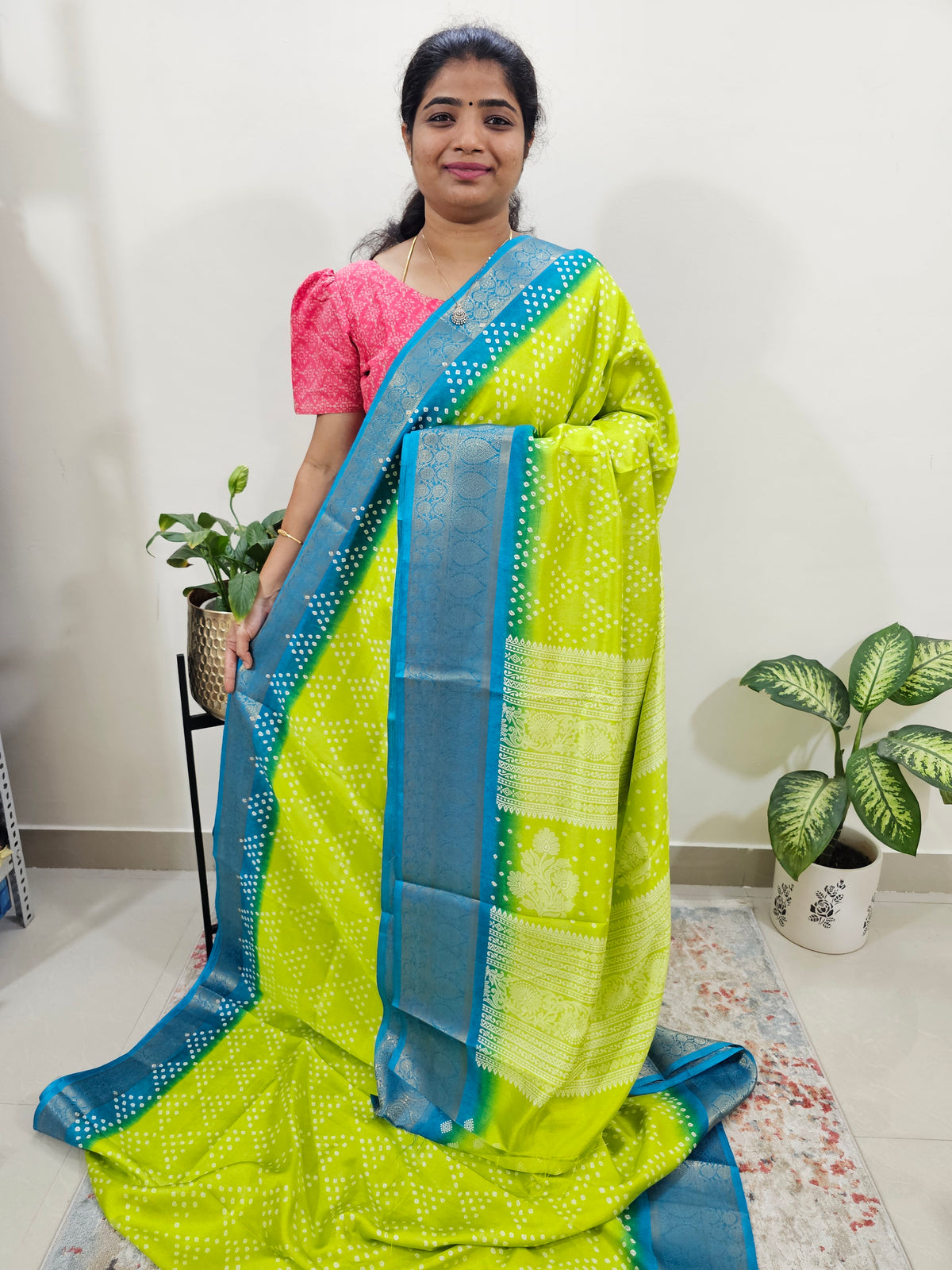 Semi Dola Silk - Lime Green with Blue