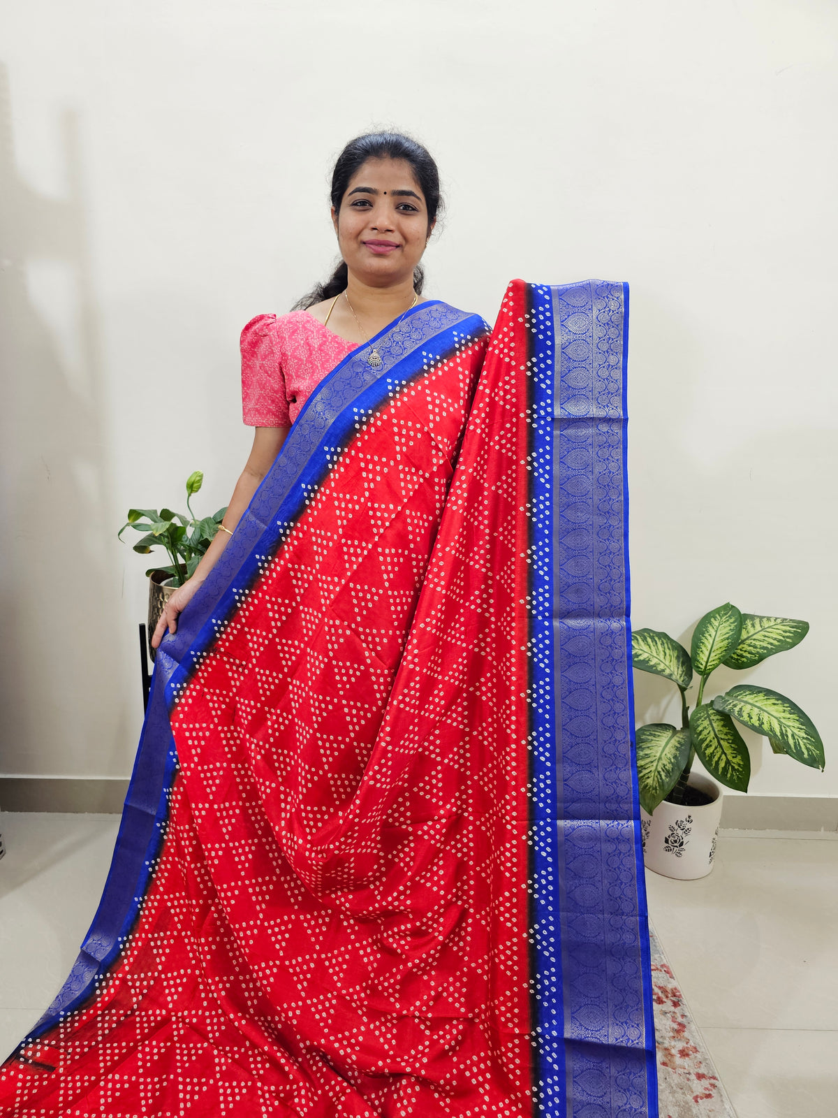 Semi Dola Silk -Red with Blue