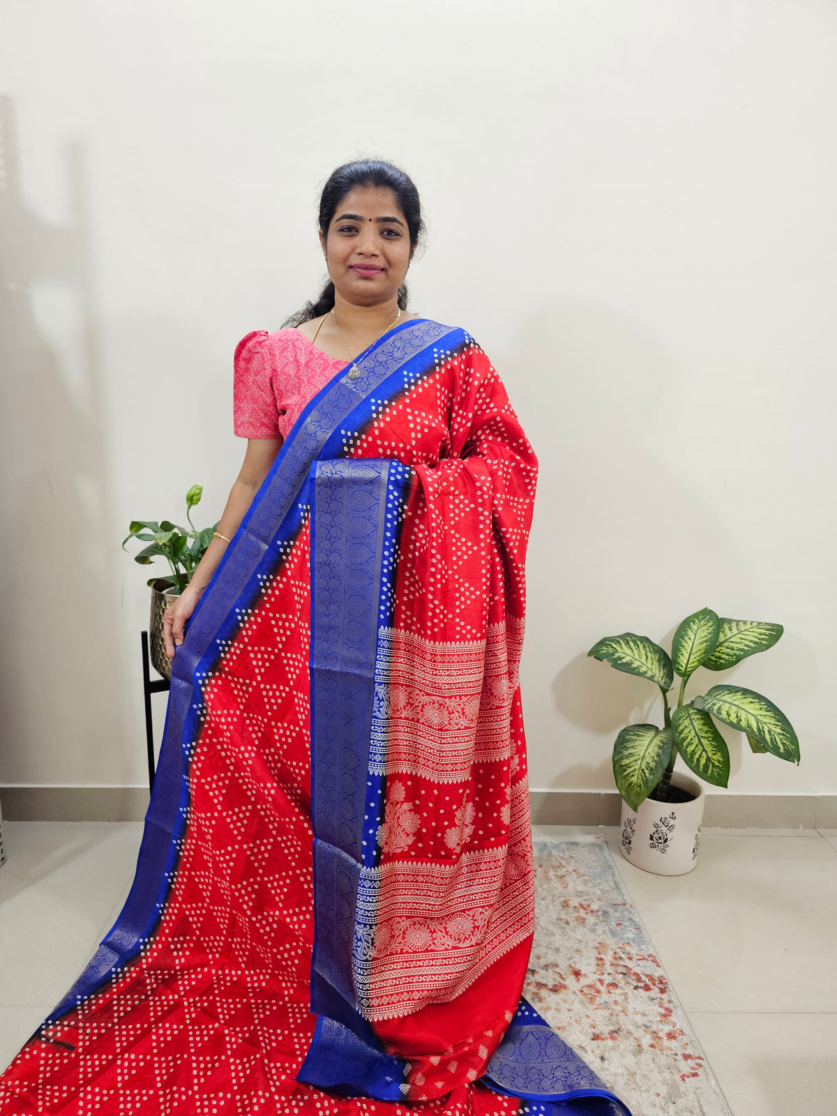 Semi Dola Silk -Red with Blue