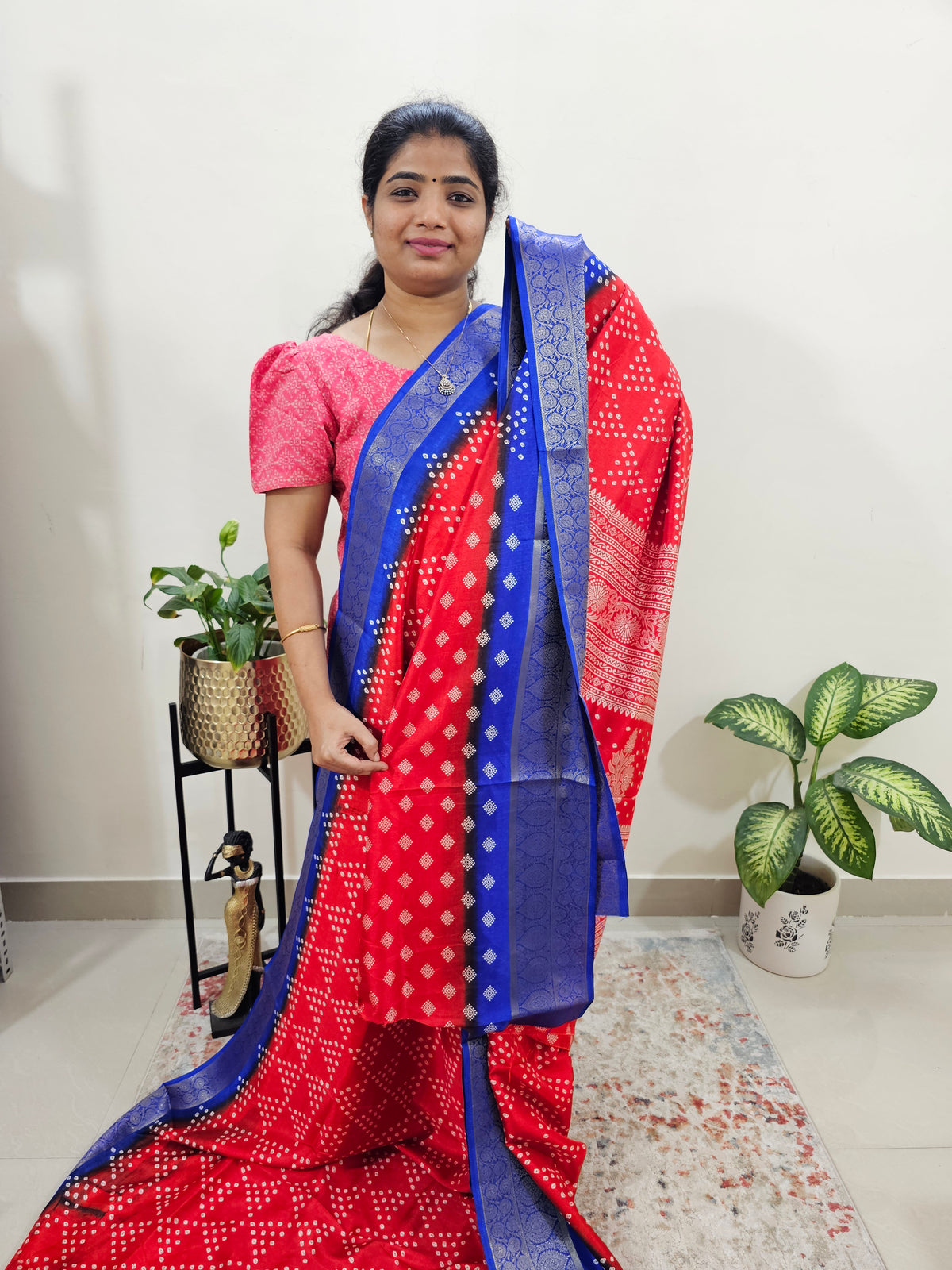 Semi Dola Silk -Red with Blue