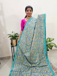 Tussar by Cotton Kalamkari- Grey with Sea Green