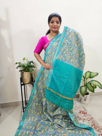 Tussar by Cotton Kalamkari- Grey with Sea Green