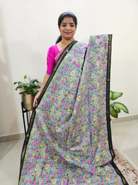 Tussar by Cotton Kalamkari- Grey with Black