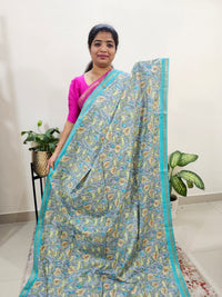 Tussar by Cotton Kalamkari- Grey with Blue