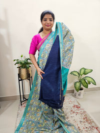 Tussar by Cotton Kalamkari- Grey with Blue