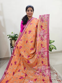 Tussar by Cotton Kalamkari- Orange with Pink