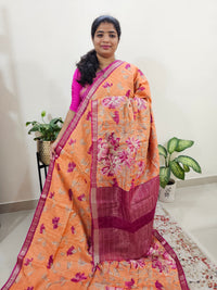 Tussar by Cotton Kalamkari- Orange with Pink