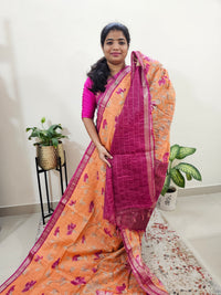 Tussar by Cotton Kalamkari- Orange with Pink