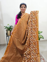 Tussar by Cotton Kalamkari- Honey Brown with Mustard Yellow