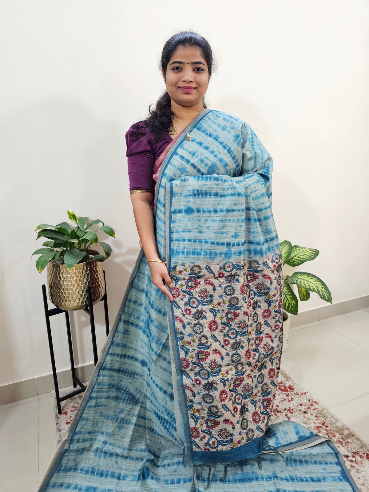 Semi Ghicha Digital Printed Saree - Blue