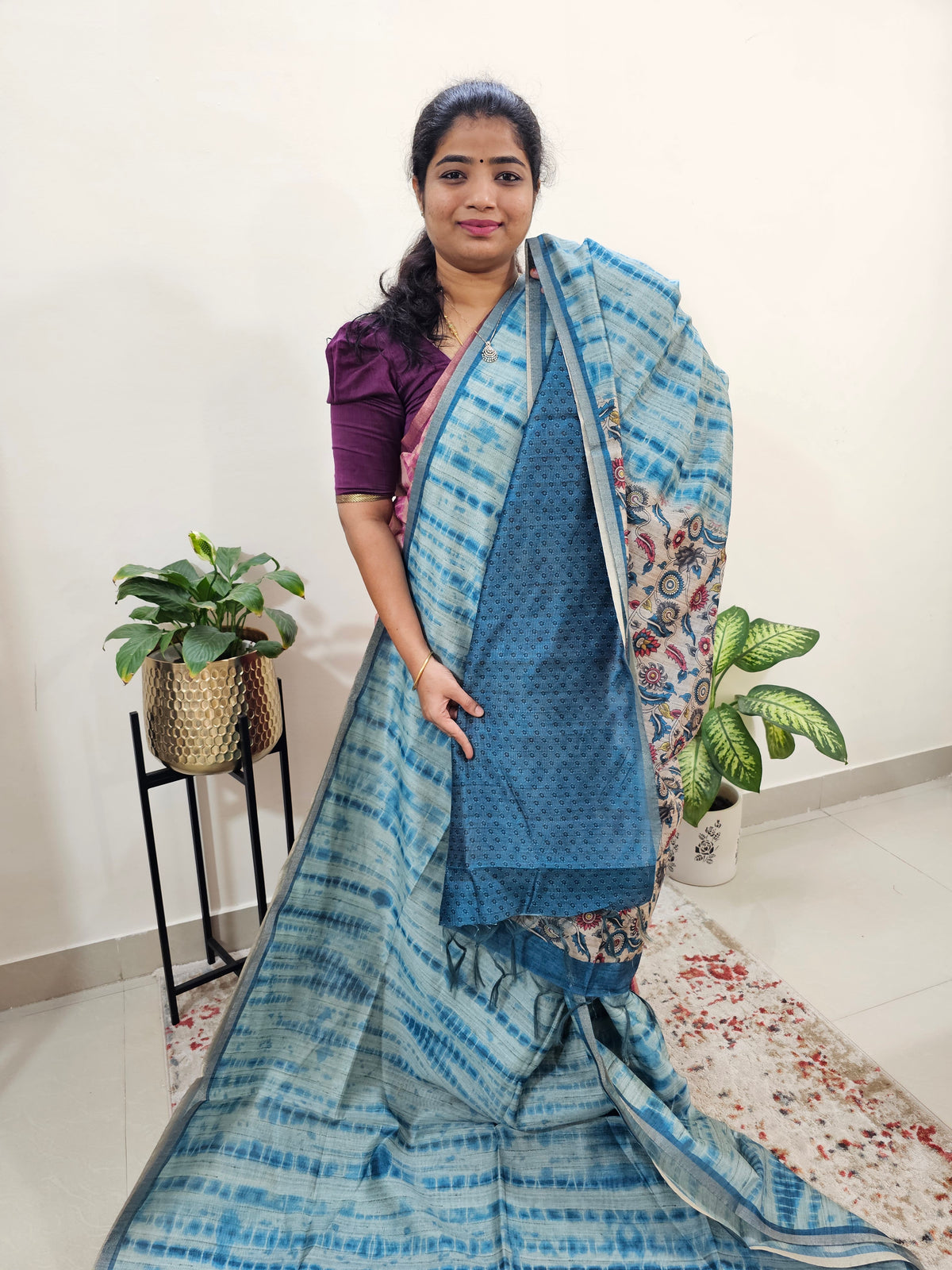 Semi Ghicha Digital Printed Saree - Blue