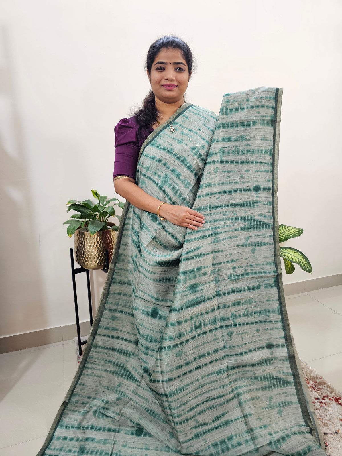 Semi Ghicha Digital Printed Saree - Dark Green