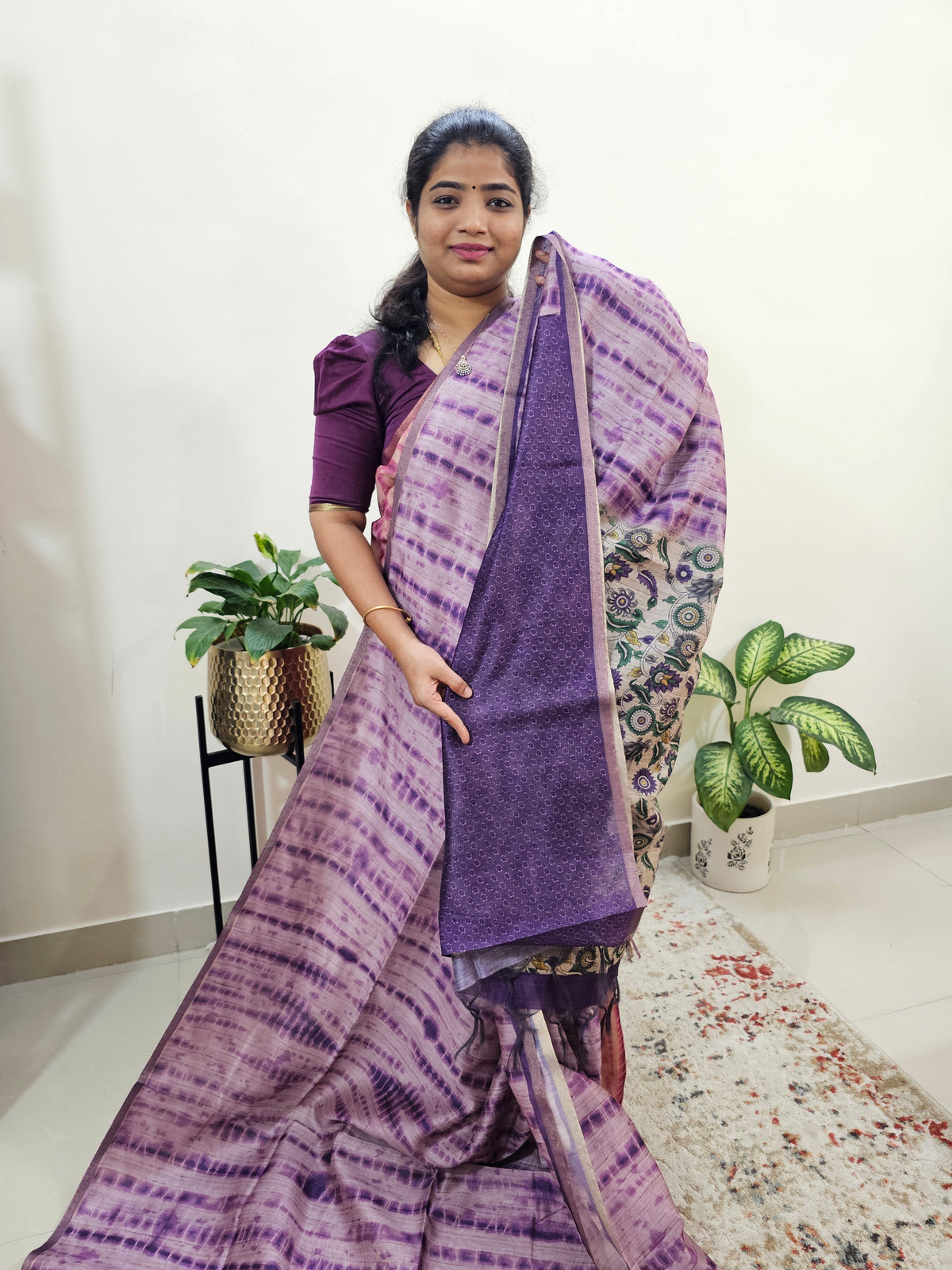 Semi Ghicha Digital Printed Saree - Purple