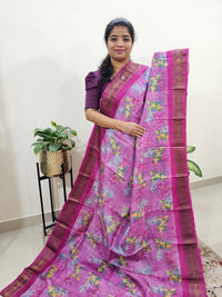 Tussar Silk Saree with Kanchi Border - Pink