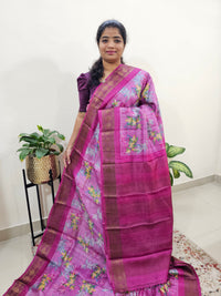 Tussar Silk Saree with Kanchi Border - Pink