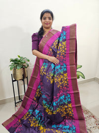 Tussar Silk Saree with Kanchi Border - Purple with Pink