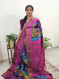 Tussar Silk Saree with Kanchi Border - Purple with Pink