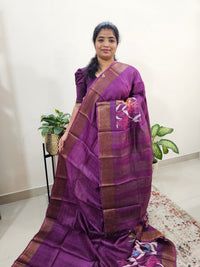 Tussar Silk Saree with Kanchi Border - Magenta Pink